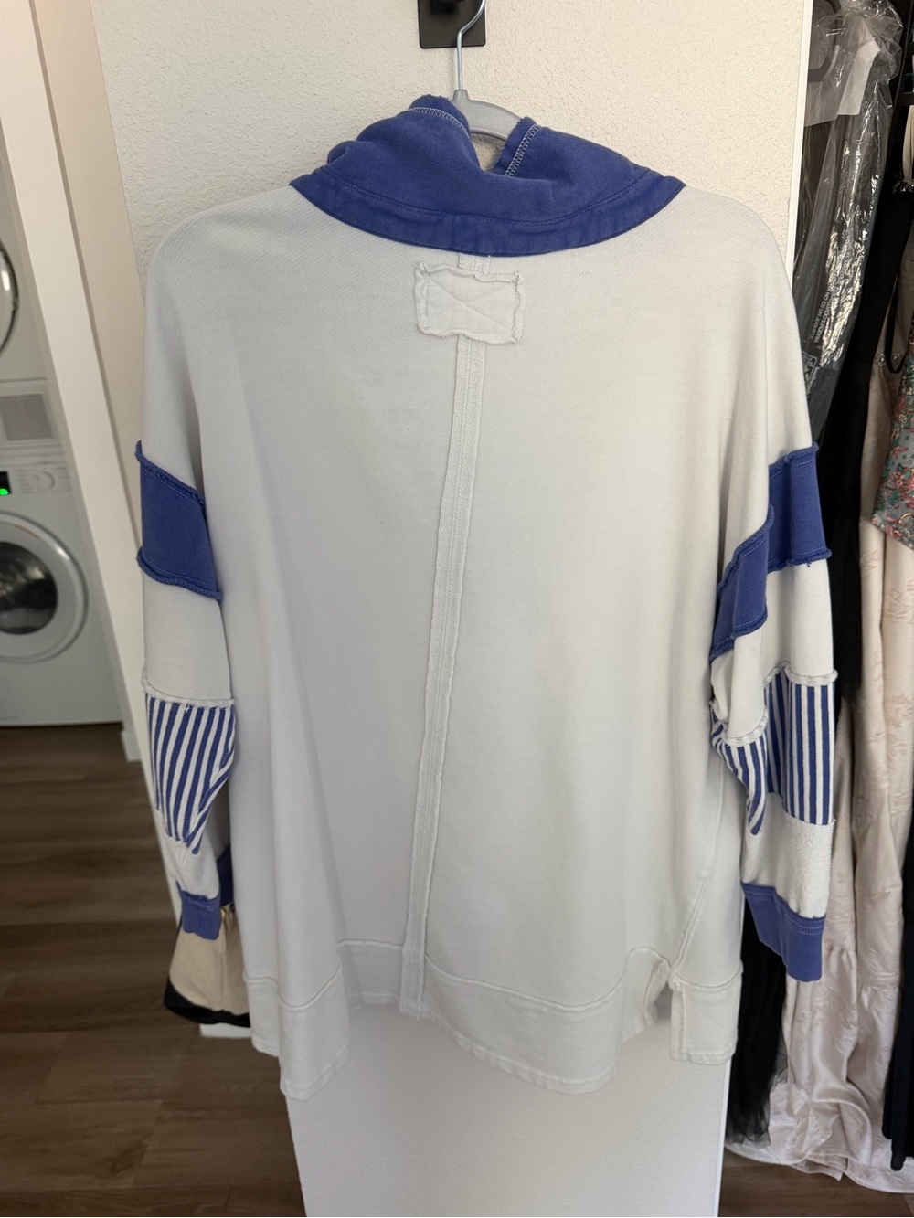 Free People White and Blue Striped Pullover Hoodie - Picture 4 of 4